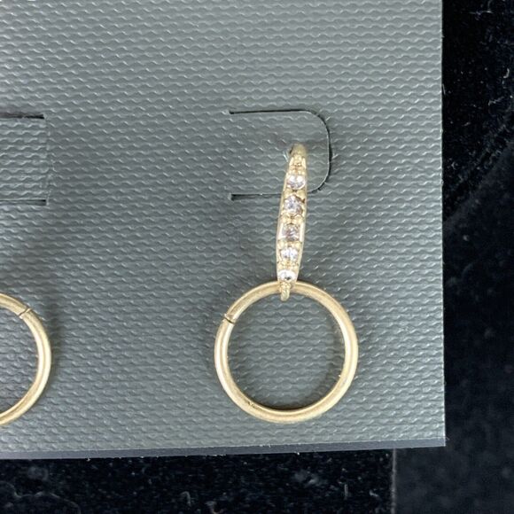 Vince Camuto Hoop Drop Earrings Gold Tone Pave Stick Hoop Dangle Earrings - Picture 3 of 7